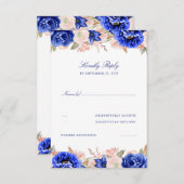 Marine en Roze Bloemen Bruiloft RSVP (Voorkant / Achterkant)