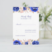 Marine en Roze Bloemen Bruiloft RSVP Kaartje (Staand voorkant)