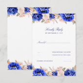 Marine en Roze Bloemen Bruiloft RSVP Kaartje (Voorkant / Achterkant)
