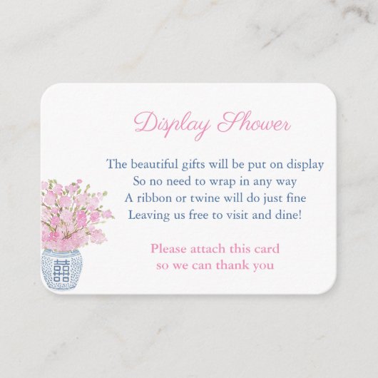 Marine en roze gember pot display douche informatiekaartje (Voorkant)