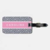 Marine en Roze Griekse Key Custom Monogram Bagagelabel (Achterkant horizontaal)
