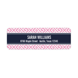 Marine en roze Griekse sleutel Etiket