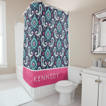 Marine en Roze Ikat Paisley Monogram
