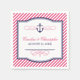 Marine en Roze Nautisch Anker Bruiloft Monogram Servet