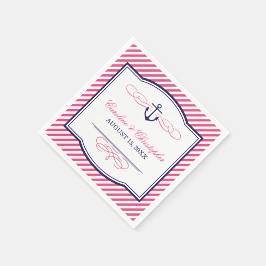 Marine en Roze Nautisch Anker Bruiloft Monogram Servet (Hoek)