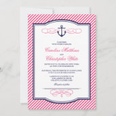 Marine en Roze Nautisch Anker Bruiloft Uitnodiging (Voorkant)