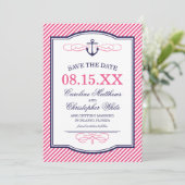 Marine en roze nautisch anker Save the Date (Staand voorkant)