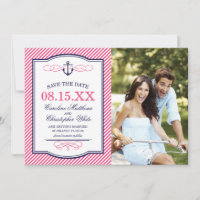 Marine en roze nautische anker foto Save the Date