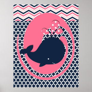 Marine en Roze Walvis Babykamer Poster
