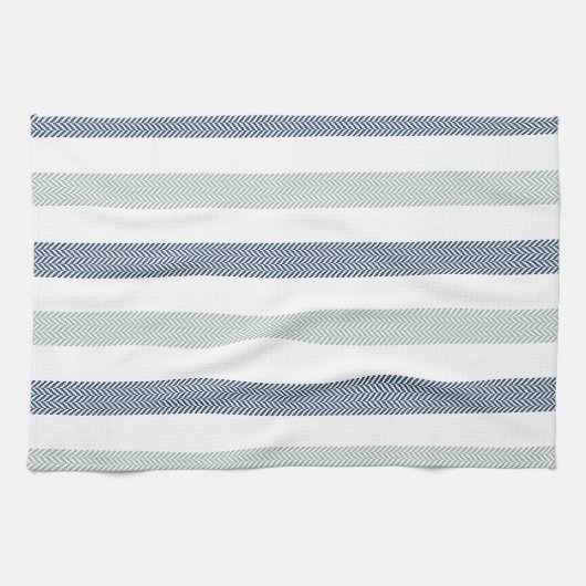 Marine en Sage Groene Visgraat Theedoek (Horizontaal)