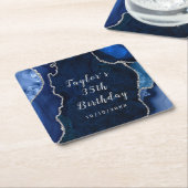 Marine en Silver Agaat Marmer Verjaardag Kartonnen Onderzetters (Schuin)