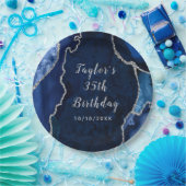 Marine en Silver Agaat Marmer Verjaardag Papieren Bordje (Feest)