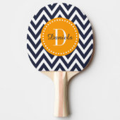 Marine en Sinaasappel Chevron Monogram Tafeltennisbatje (Voorkant)