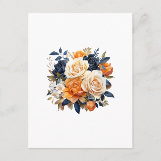 Marine en Sinaasappel Floral Wedding Guest Details Informatiekaartje (Achterkant)