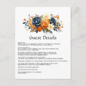 Marine en Sinaasappel Floral Wedding Guest Details Informatiekaartje (Voorkant)