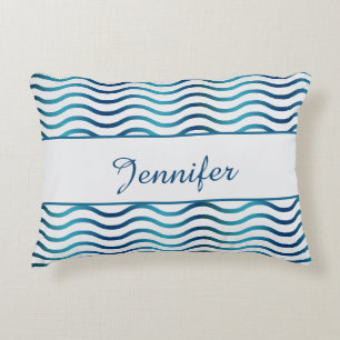 Marine- en turquoise-blauwe verloop golven kustdec accent kussen