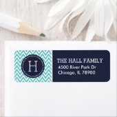 Marine en Turquoise Chevron Monogram Etiket (Insitu)