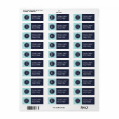 Marine en Turquoise Chevron Monogram Etiket (Full Sheet)