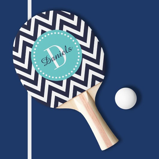 Marine en Turquoise Chevron Monogram Tafeltennisbatje
