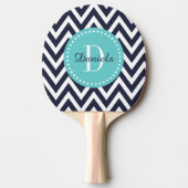 Marine en Turquoise Chevron Monogram Tafeltennisbatje (Voorkant)