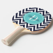 Marine en Turquoise Chevron Monogram Tafeltennisbatje (Voorkant Gekanteld)
