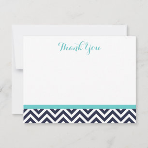 Marine en Turquoise Eenvoudige Chevron Dank U Noti Notitiekaartje