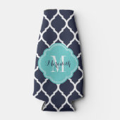 Marine en Turquoise Marokkaanse Quatrefoil Monogra Flesjeskoeler (Voorkant)