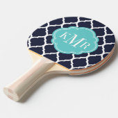 Marine en Turquoise Marokkaanse Quatrefoil Monogra Tafeltennisbatje (Voorkant Gekanteld)