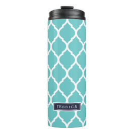 Marine en Turquoise Marokkaanse Quatrefoil Monogra Thermosbeker