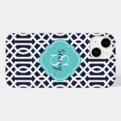 Marine en Turquoise Modern Trellis Monogram Case-Mate iPhone Case (Achterkant (horizontaal))