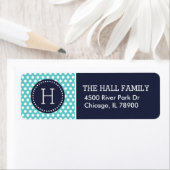 Marine en Turquoise Polka Dots Monogram Etiket (Insitu)