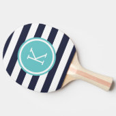 Marine en Turquoise Preppy Stripes Monogram Tafeltennisbatje (Zijkant)