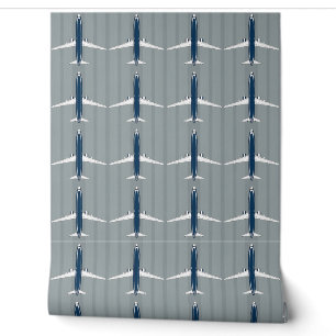Marine en White Jet Pattern op subtiel gestreept g Behang