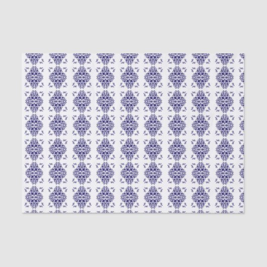 Marine en wit damast patroon tissuepapier (Voorkant)