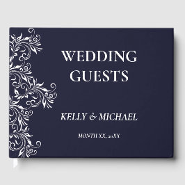 Marine en Wit Elegant Trouwen Gastboek Gastenboek