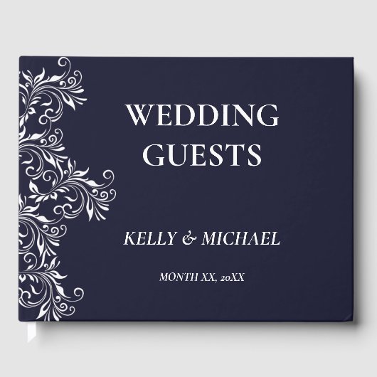 Marine en Wit Elegant Trouwen Gastboek Gastenboek (Voorkant)