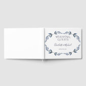 Marine en wit Floral Leaf bruiloft Gastenboek (Volledig)