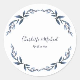 Marine en wit Floral Leaf bruiloft Ronde Sticker