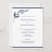 Marine en wit Floral Leaf bruiloft uitnodiging (Voorkant)