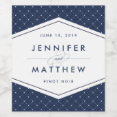 Marine en Wit Geometrische Bruiloft Wijn Labels Wijn Etiket (Enkel label)