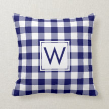 Marine en Wit Gingham Patroon, Aangepast Monogram