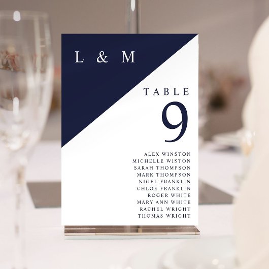 Marine en wit monogram tafel nummer Zitenkaart Kaart
