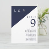 Marine en wit monogram tafel nummer Zitenkaart Kaart (Staand voorkant)