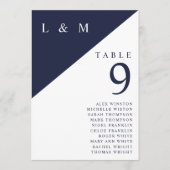 Marine en wit monogram tafel nummer Zitenkaart Kaart (Voorkant)