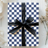 Marine en wit schaakbordpatroon cadeaupapier