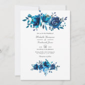 Marine en wit waterverf bloem QR Code bruiloft Kaart (Voorkant)