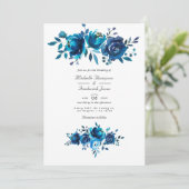 Marine en wit waterverf bloem QR Code bruiloft Kaart (Staand voorkant)