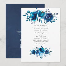 Marine en wit waterverf bloem QR Code bruiloft