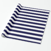 Marine en Wit XL Stripe Patroon V Cadeaupapier (Uitgerold)