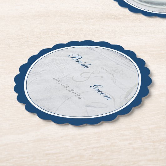 Marine en wit zandstrand bruiloft kartonnen onderzetters (Gekanteld)